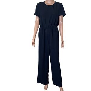 Shein black one piece jumpsuit back button up elastic waist wide leg one piece